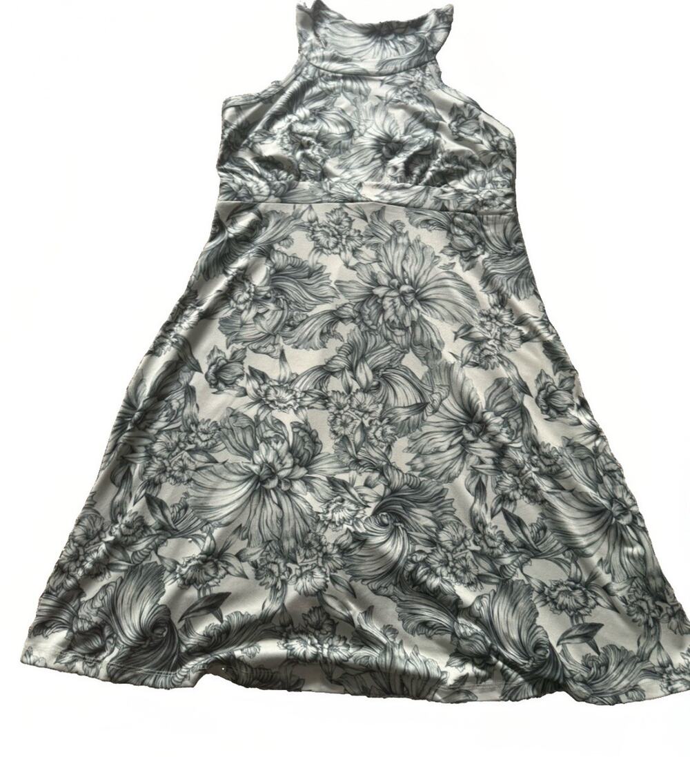 Women’s Black & White Floral Fit & Flare Halter Sleeveless Knee Dress M